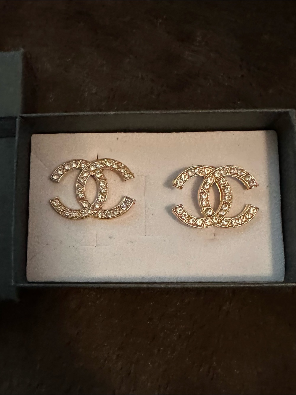 Fashion Gold-Tone Crystal CC Logo Stud Earrings